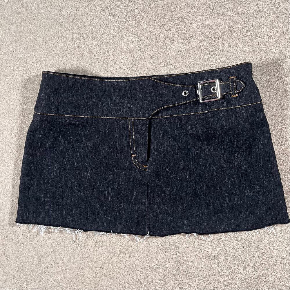 VTG 90s Y2K Dark Wash Micro Mini Denim Skirt Silver Buckle Sexy Going Out Sz 5